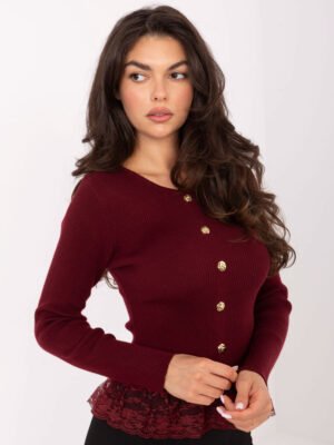 Alternative view of Puošnus megztukas su nėrinių apdaila ir dekoratyvinėmis sagomis "ADELL" bordo