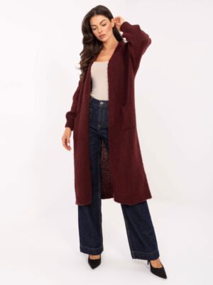 Ilgas megztinis kardiganas su vilna MI-SW-WM6155.82 bordo