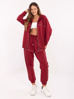 Laisvalaikio komplektas su blizgiais dekorais ir gobtuvu "SIBELL" bordo