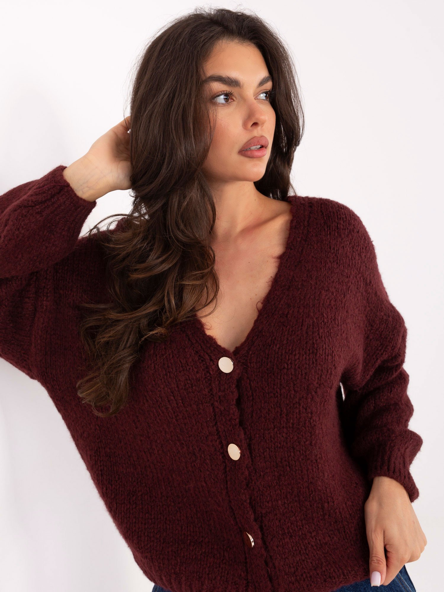 Klasikinis megztinis su sagomis MI-SW-0309.89 bordo - Image 2