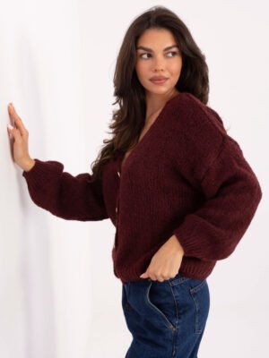 Klasikinis megztinis su sagomis MI-SW-0309.89 bordo