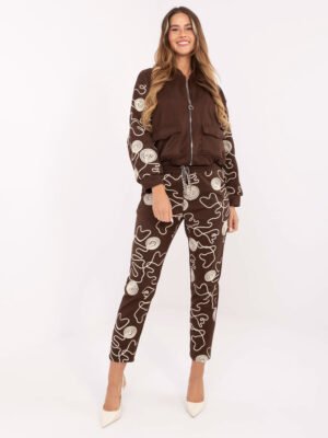 Užsegamo džemperio ir kelnių komplektas su ornamentų raštu "OLSA" ruda