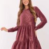 Platėjanti aksominė suknelė iš STITCH & SOUL D10040Z30289 tamsiai rožinės spalvos