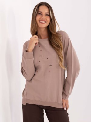 Minimalistinis džemperis su siuvinėtais akcentais "LEDA" tamsi smėlio