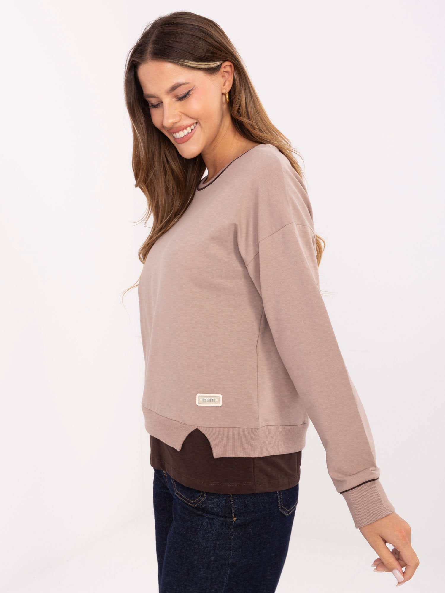 Medvilninis klasikinio modelio džemperis "BESSO" tamsi smėlio - Image 4