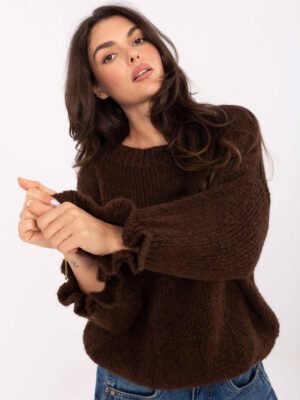 Šiltas megztinis su vilna ir rauktais rankogaliais "SELORA" tamsi ruda