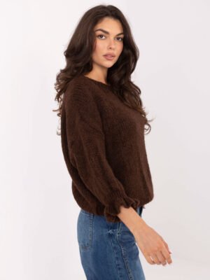 Alternative view of Šiltas megztinis su vilna ir rauktais rankogaliais "SELORA" tamsi ruda