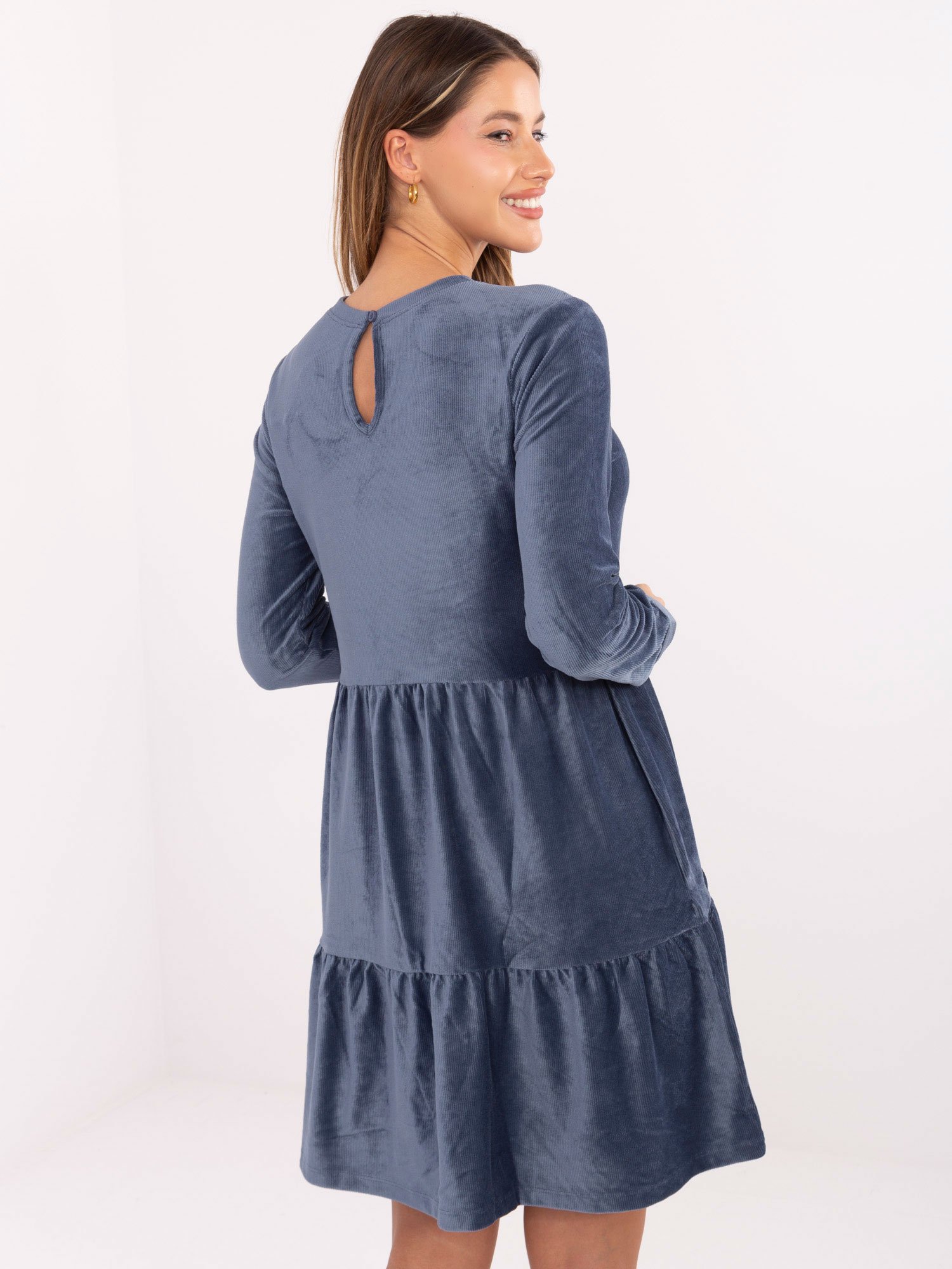 Platėjanti aksominė suknelė iš STITCH & SOUL D10040Z30289 džinsinės mėlynos spalvos - Image 3