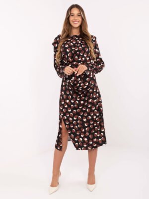 Midi suknelė su grafiniu raštu ir klostuotomis detalėmis "SHANNY" juoda