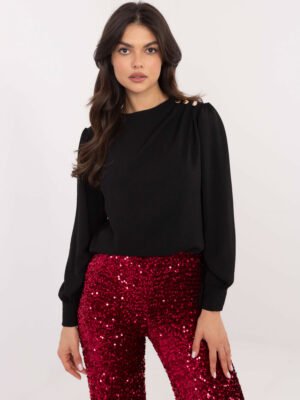 Palaidinė su dekoratyvinėmis sagomis ant peties "REALYNN" juoda