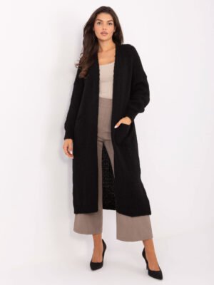 Ilgas megztinis kardiganas su vilna MI-SW-WM6155.82 juoda