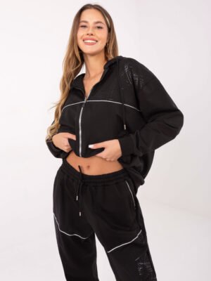 Alternative view of Laisvalaikio komplektas su blizgiais dekorais ir gobtuvu "SIBELL" juoda