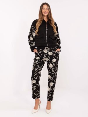 Užsegamo džemperio ir kelnių komplektas su ornamentų raštu "OLSA" juoda