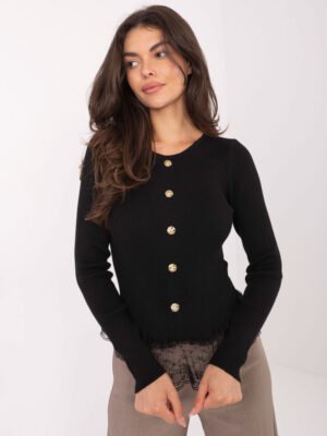 Puošnus megztukas su nėrinių apdaila ir dekoratyvinėmis sagomis "ADELL"  juoda