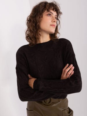 Klasikinis megztinis su pynių raštu "SHAIRA" juoda