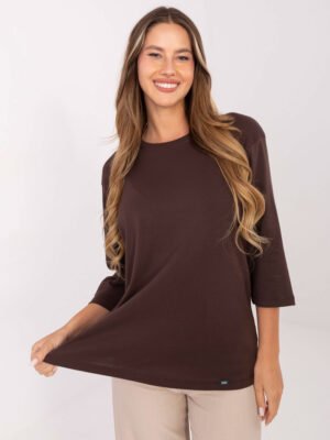 Medvilninė palaidinė su 3/4 rankovėmis "CELIN" tamsi ruda