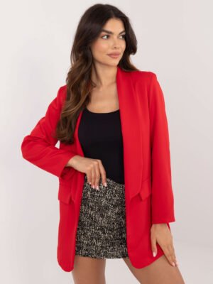 Alternative view of Elegantiškas tiesaus kirpimo švarkas be užsegimo "MARIAM" raudona