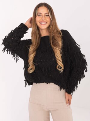 Boho stiliaus megztinis MI-SW-2008.86 juoda