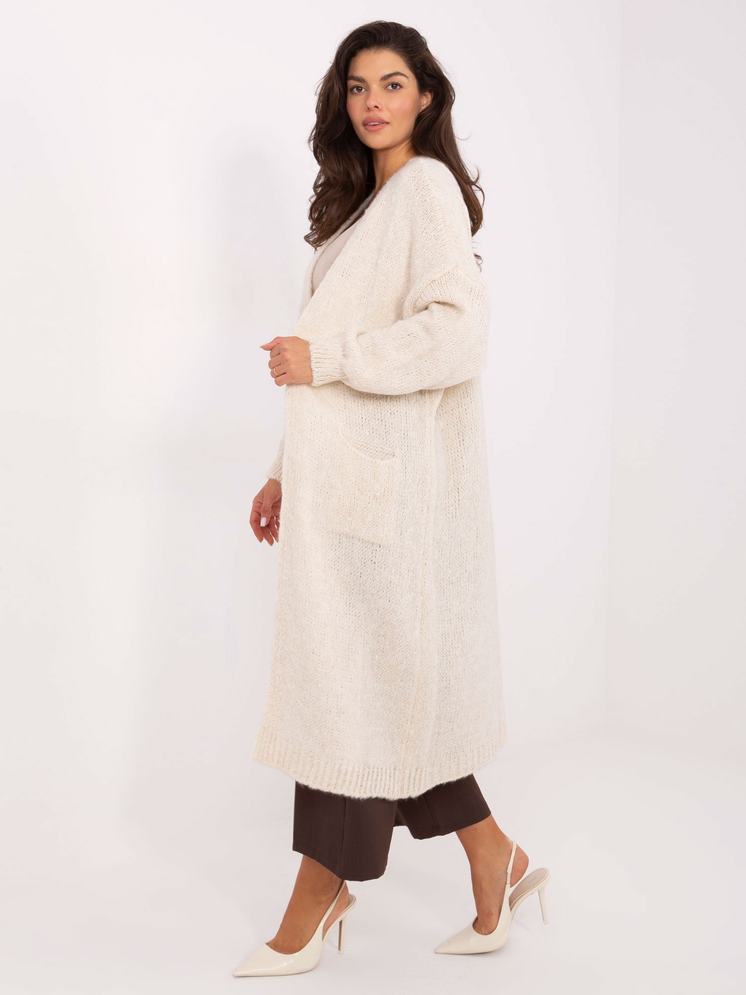 Ilgas megztinis kardiganas su vilna MI-SW-WM6155.82 šviesi beige - Image 4