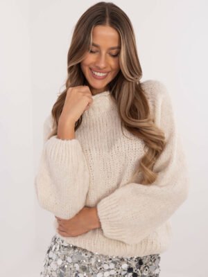 Alternative view of Minkšto siūlo megztas megztinis su vilna "BEKA" šviesi smėlio