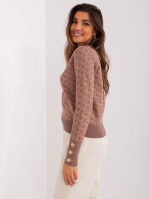 Alternative view of Megztinis su raidžių raštu ir dekoratyvinėmis sagomis rankogaliuose "RONA" šviesi ruda