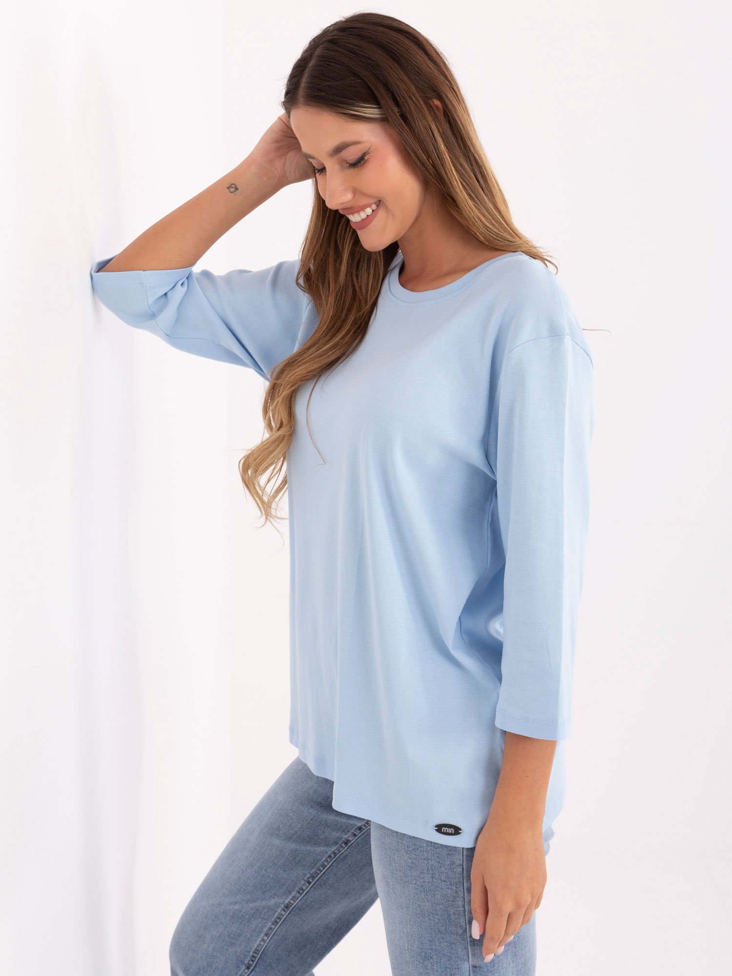 Medvilninė palaidinė su 3/4 rankovėmis "CELIN" šviesi mėlyna - Image 3