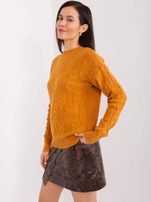 Alternative view of Klasikinis megztinis su pynių raštu "SHAIRA" tamsi geltona