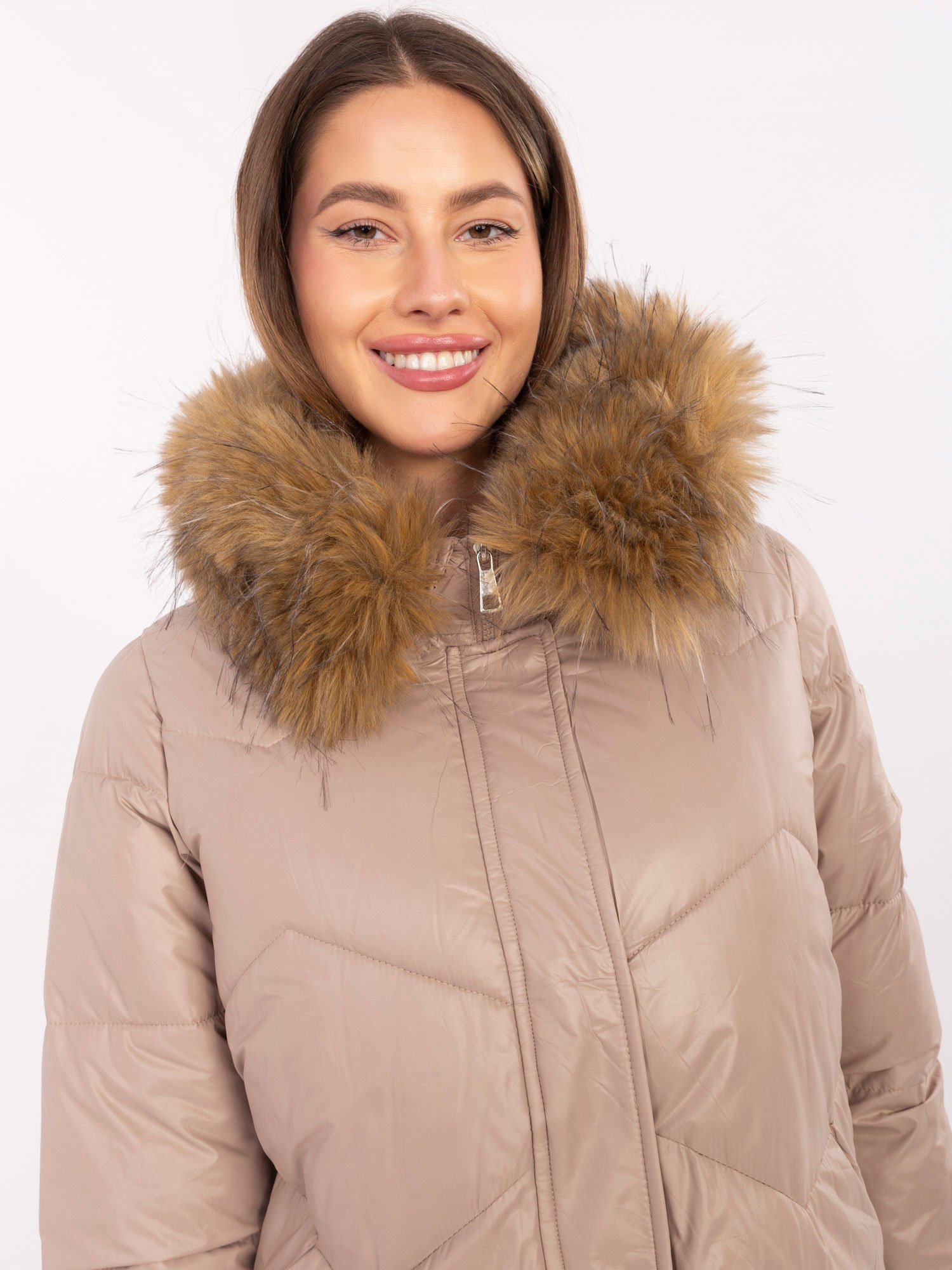 Dygsniuota šilta žieminė striukė "LUCKY" smėlio - Image 4