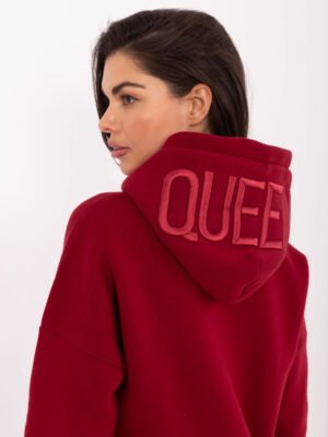 Alternative view of Laisvalaikio džemperis su užrašu ant gobtuvo "QUEEN" bordo