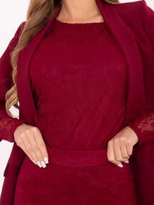 Alternative view of Klasikinė nėrinių palaidinė su permatomomis rankovėmis "LOREIN" bordo