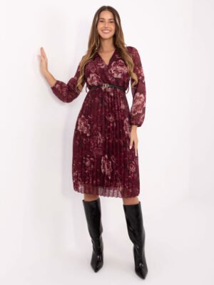 Alternative view of Gėlėta plisuoto audinio suknelė IT-SK-10536-2.35 bordo