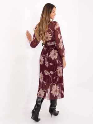 Alternative view of Plisuota midi suknelė su gėlių raštu ir dirželiu "MIRELLA" bordo