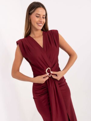 Alternative view of Ilga suknelė su gilia V formos iškirpte "VESSA" bordo