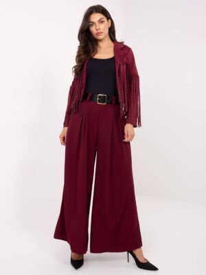 Palazzo stiliaus kelnės su klostėmis ir diržu "MORRI" bordo