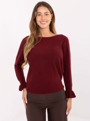 Laisvo modelio megztinis puošniais rankogaliais IT-SW-99717.89 bordo