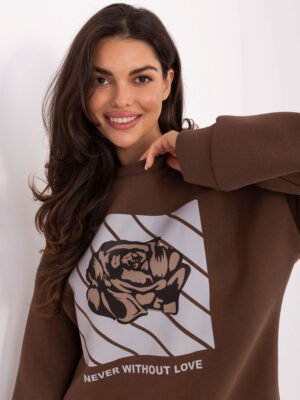 Alternative view of Šiltas oversize stiliaus džemperis "Never without love" rudas