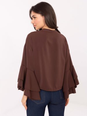 Alternative view of Puošnūs marškiniai su sluoksniuotais rankovių raukiniais "MILITA" ruda