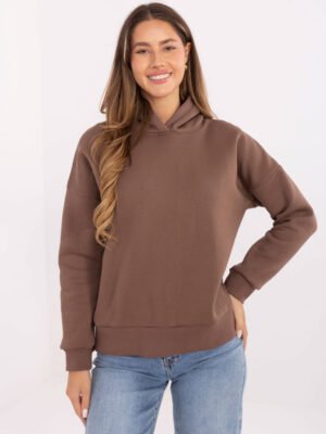 Laisvalaikio džemperis su užrašu ant gobtuvo "QUEEN" ruda