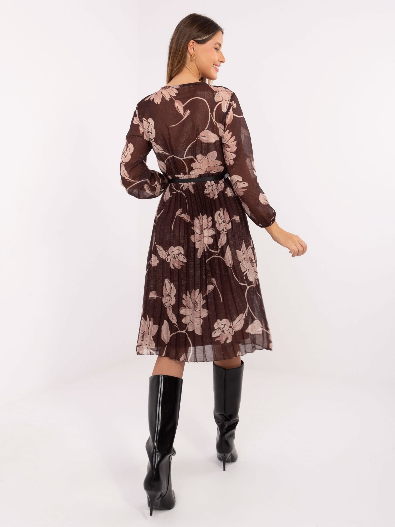 Gėlėta plisuoto audinio suknelė IT-SK-10536.18P ruda - Image 3
