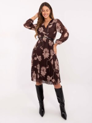 Gėlėta plisuoto audinio suknelė IT-SK-10536.18P ruda