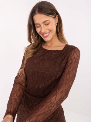 Alternative view of Klasikinė nėrinių palaidinė su permatomomis rankovėmis "LOREIN" ruda