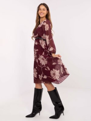 Alternative view of Gėlėta plisuoto audinio suknelė IT-SK-10536.18P bordo