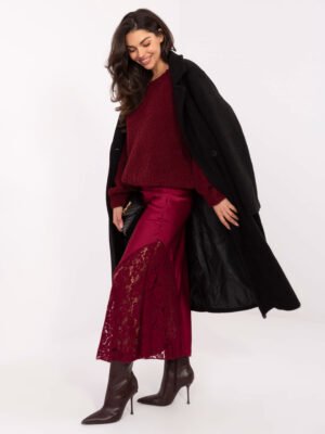 Alternative view of Ilgas satino sijonas su nėrinių skeltuku "ALIA" bordo