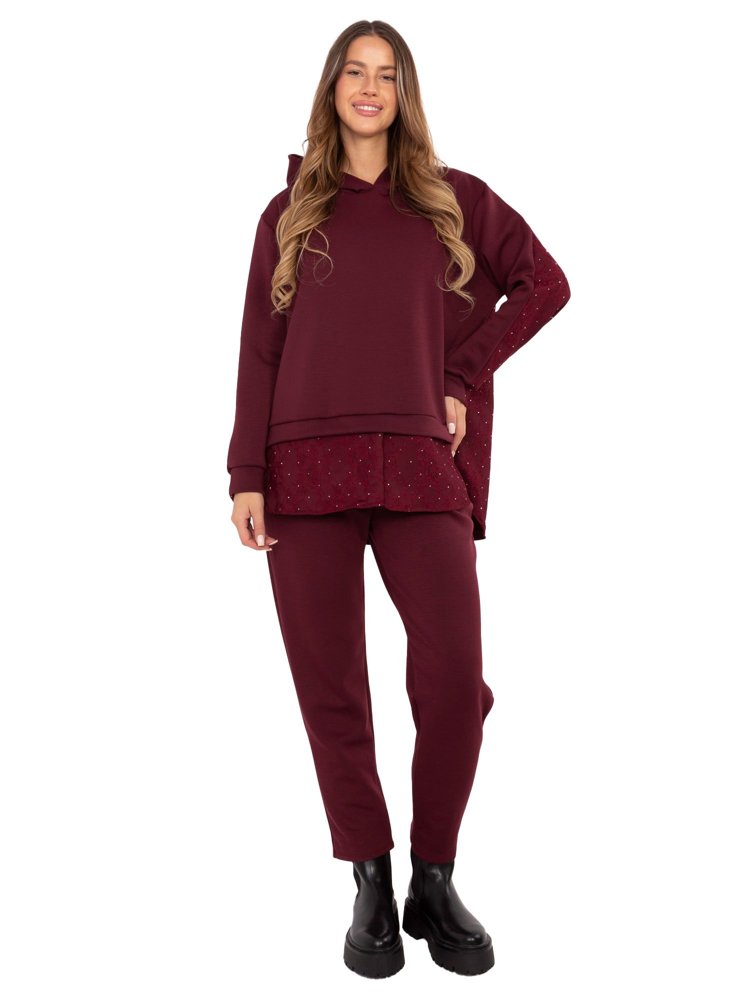 Laisvalaikio komplektas su sluoksniuotu džemperiu ir kelnėmis "PREPPY" bordo - Image 3