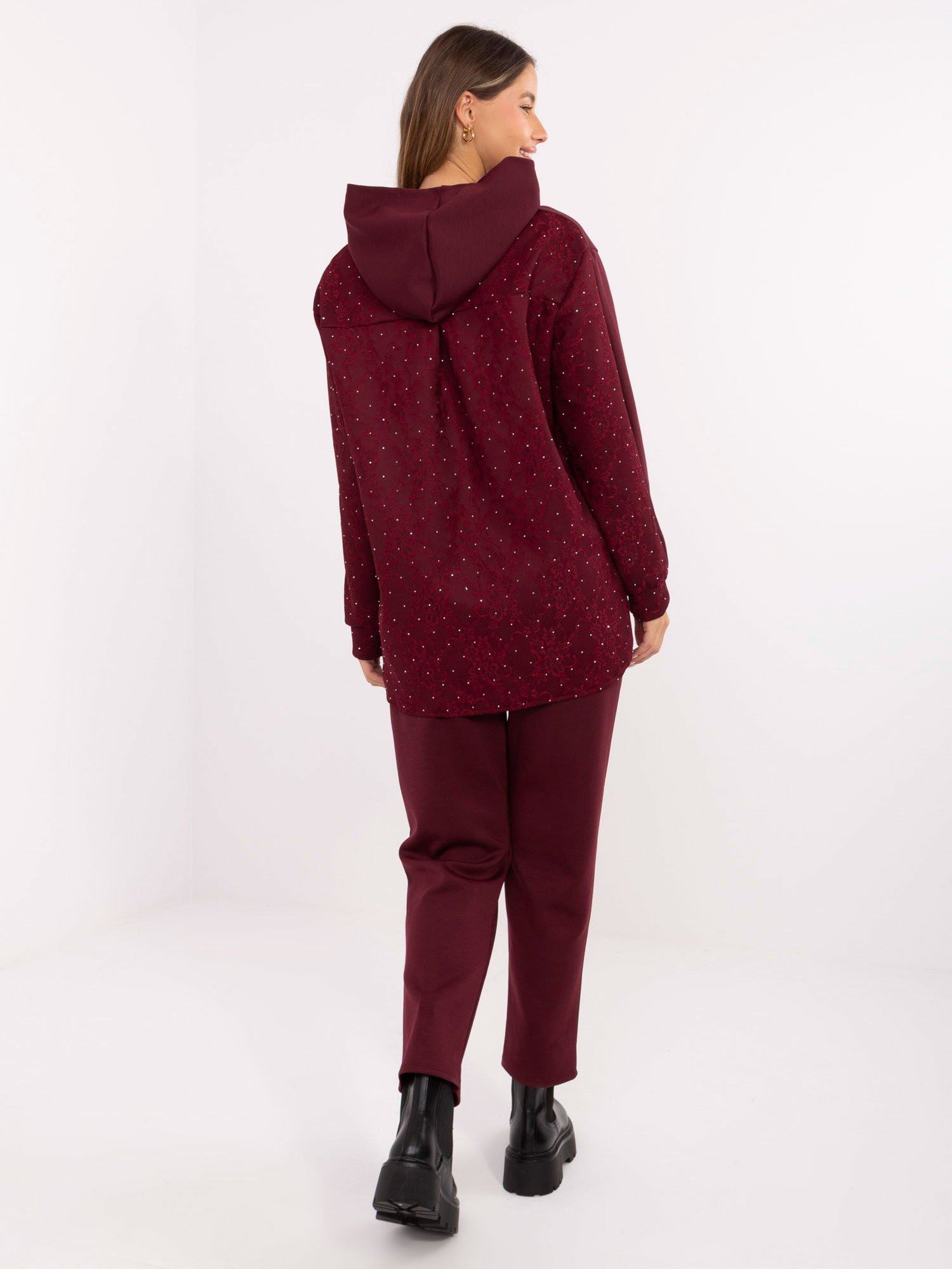 Laisvalaikio komplektas su sluoksniuotu džemperiu ir kelnėmis "PREPPY" bordo - Image 2