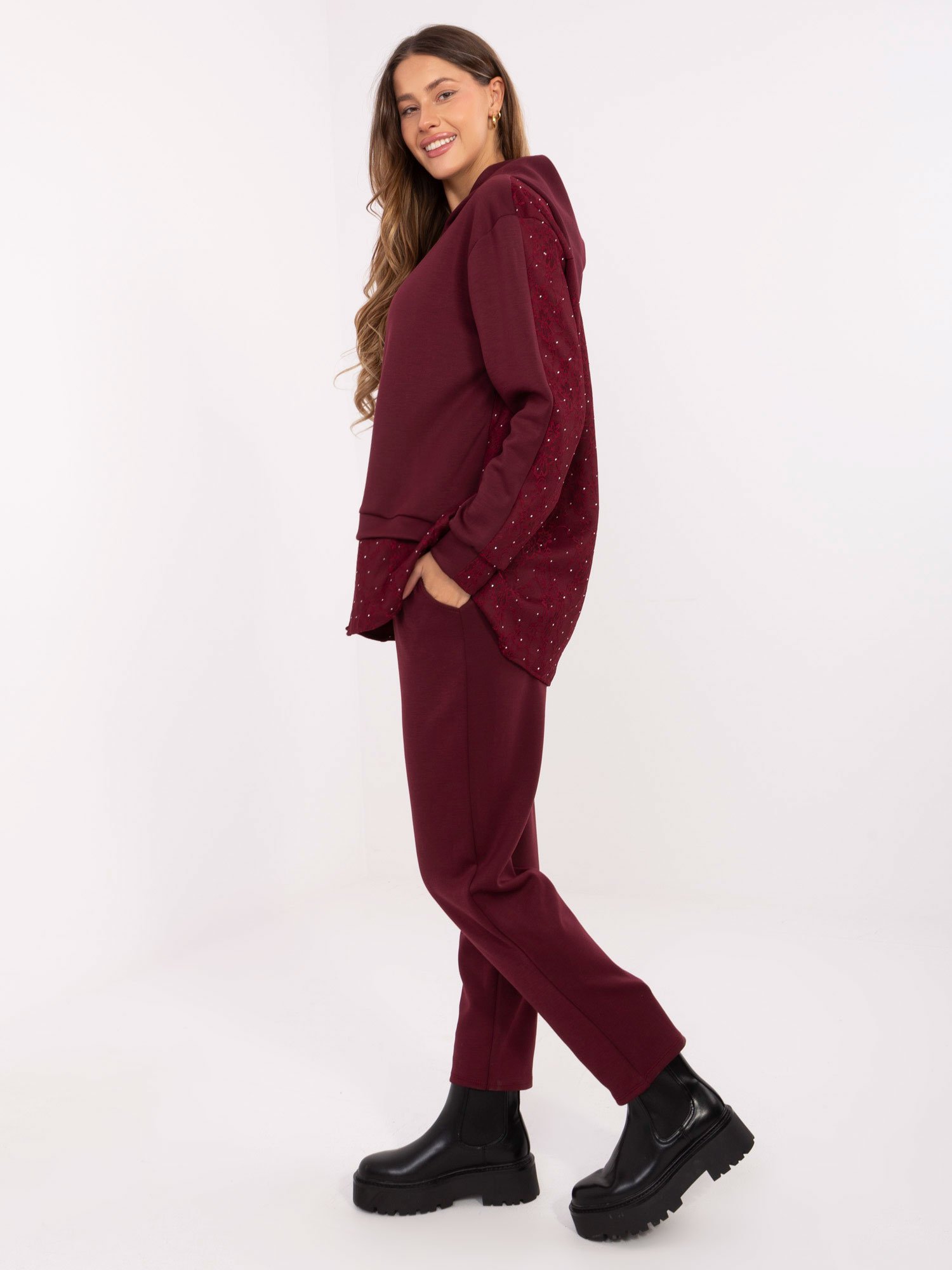 Laisvalaikio komplektas su sluoksniuotu džemperiu ir kelnėmis "PREPPY" bordo - Image 5