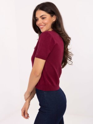 Alternative view of Klasikinis  megztukas trumpomis rankovėmis su dekoratyvine širdele "CARMELLA" bordo