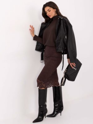 Alternative view of Elegantiškas sijonas su nėriniais "Sandro" tamsi ruda