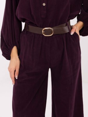 Alternative view of Velvetinės kelnės su diržu "MILA" tamsiai violetinė