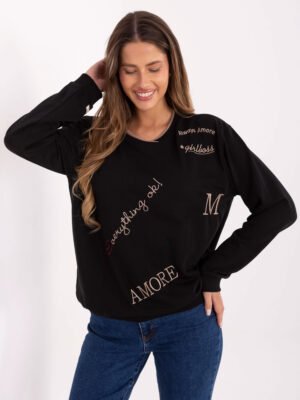 Medvilninis džemperis laisvo modelio RV-BL-A968.00 juoda